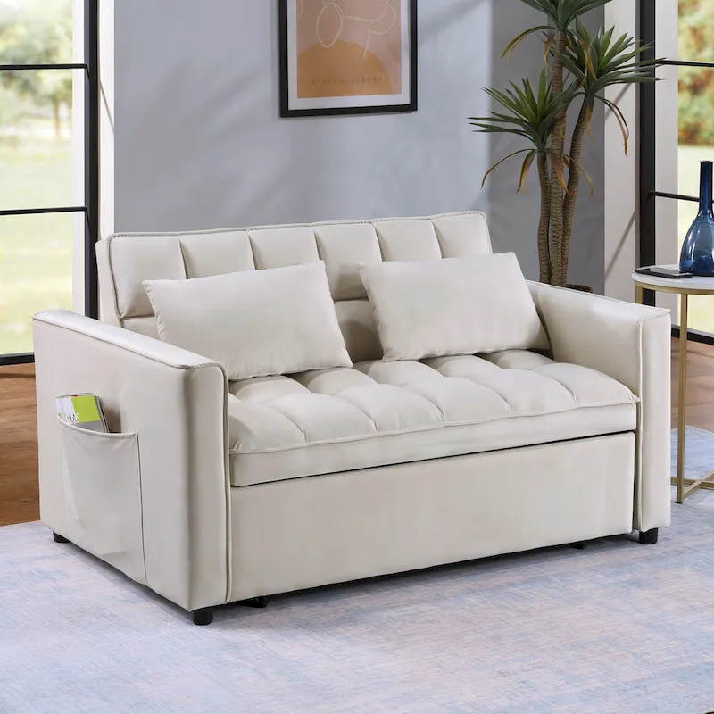 Modern 68 Length Tufted Convertible Loveseat Sleeper Sofa Bed - 68L x 55W x 20H