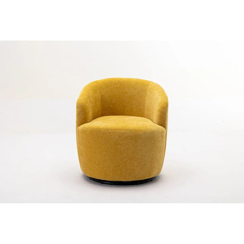 Yellow Chenille Modern 25.6 Swivel Barrel Chair with Metal Ring