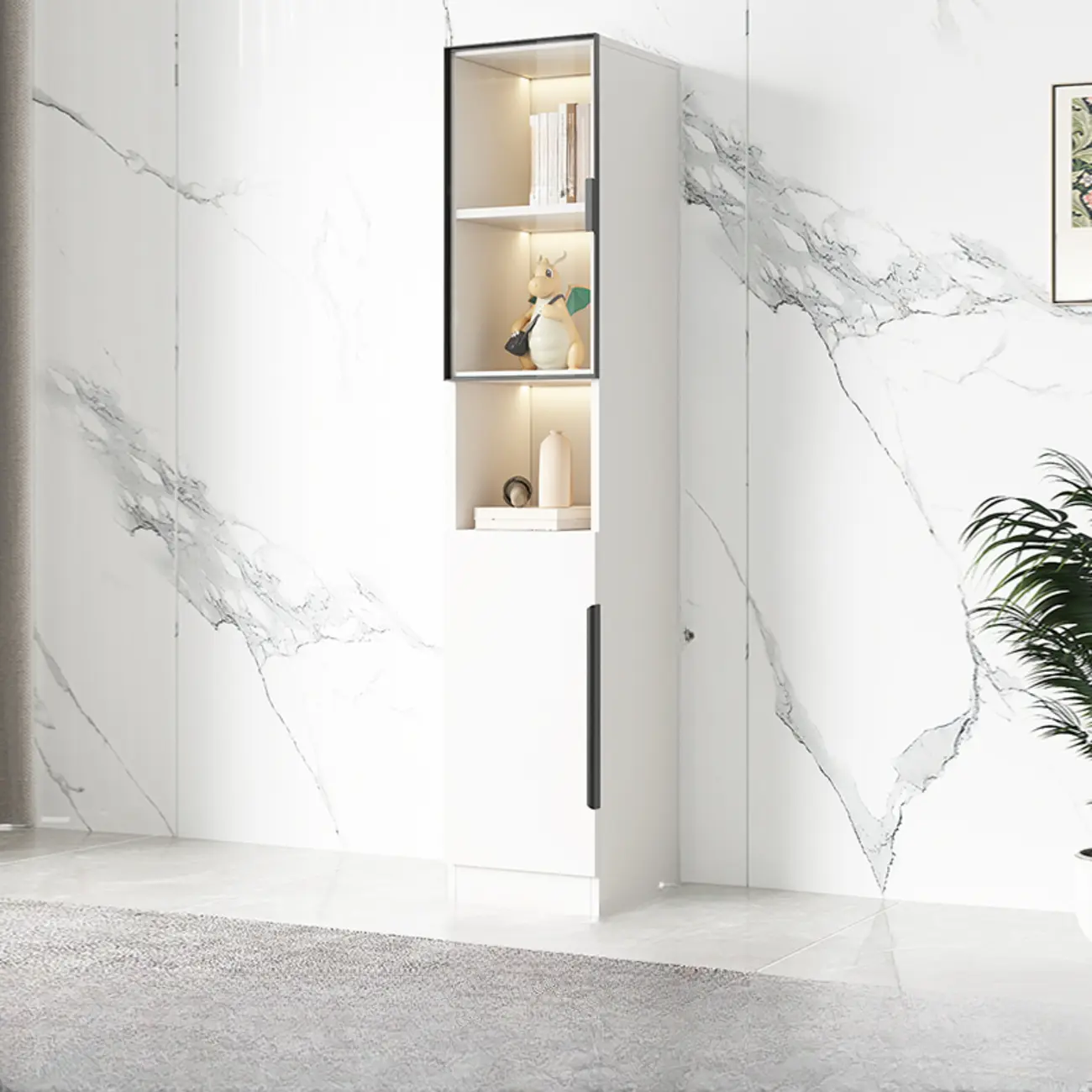 Nordic White Wooden Display Cabinet with Open Shelves