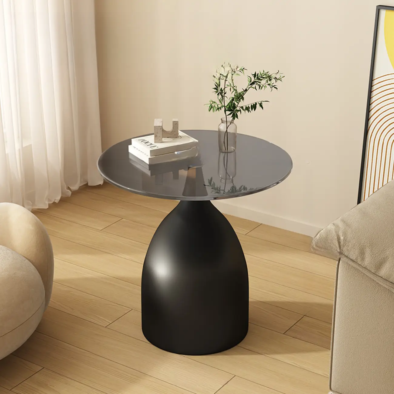 Classic Glass Pedestal Base Circular Chairside Table - Table Only