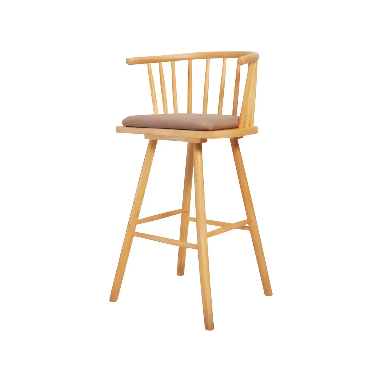 Traditional Wooden Low Back Bar Stool with Cushioned Seat