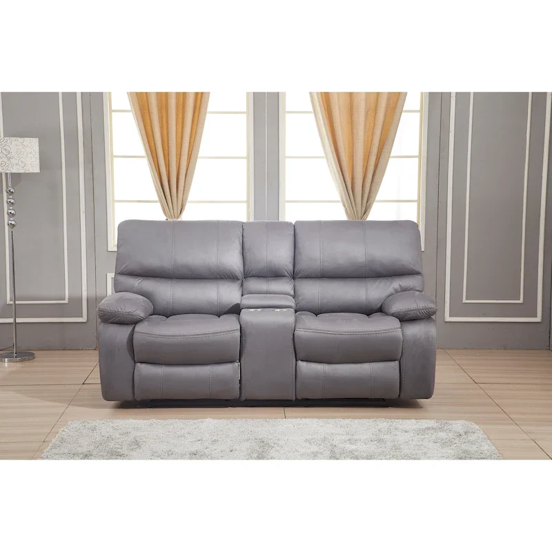 Betsy Furniture Microfiber Manual Rclining 2-seat Loveseat with Console 8007