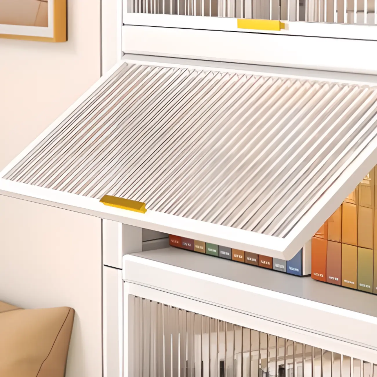 Flip-up Cover Modern Closed Back Metal 5-Shelf Bookcase