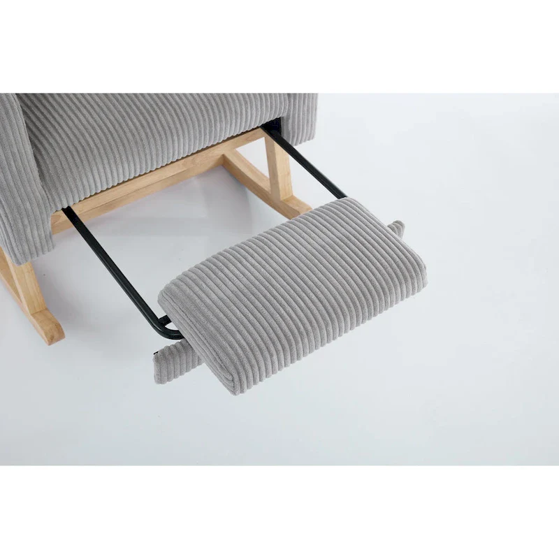 Accent Rocking Chair with Solid Wood Legs, Upholstered Nursery Glider Rocker, Comfy Armchair with Side Pocket