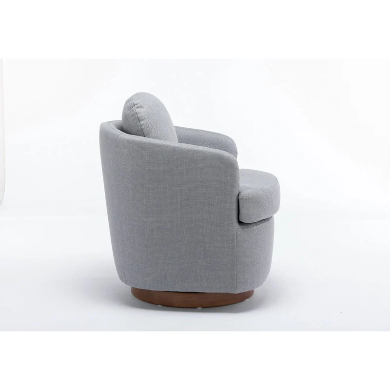 Light Blue Modern 30.3 Upholstered Swivel Accent Chair with Soild Wood Round Brown Base