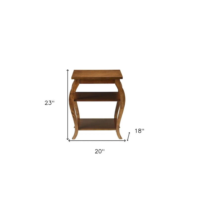 HomeRoots 23   Black Wood Bow Leg End Table With Two Shelves - 20   W x 18   D x 23   H