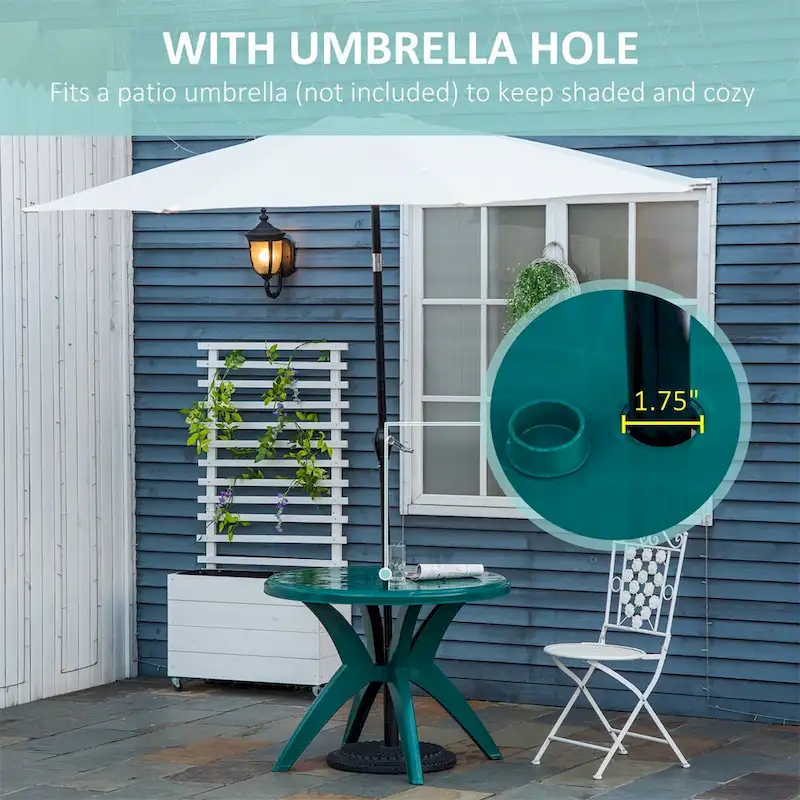 Outsunny Round Plastic Patio Table with Umbrella Hole,Dining Table