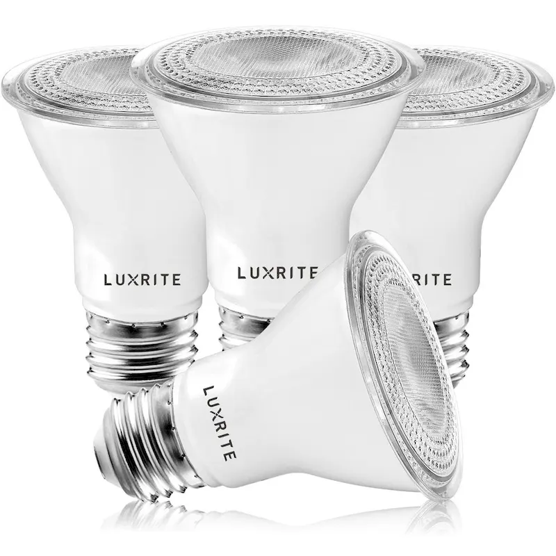 Luxrite 4 Pack PAR20 LED Spotlight Bulb, 7W=50W, Dimmable, Indoor Outdoor, 500 Lumens, Wet Rated, E26 Base, UL Listed
