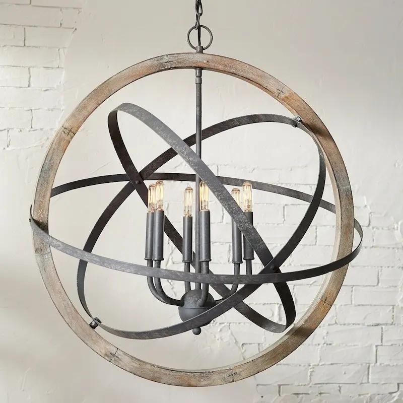 6-light Iron/Wood Pendant