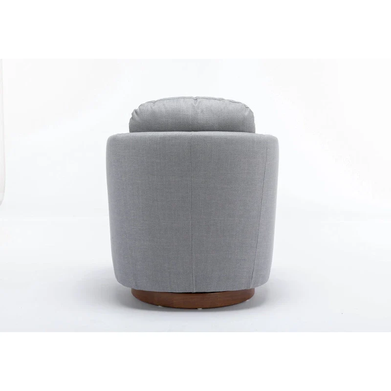 Light Blue Modern 30.3 Upholstered Swivel Accent Chair with Soild Wood Round Brown Base