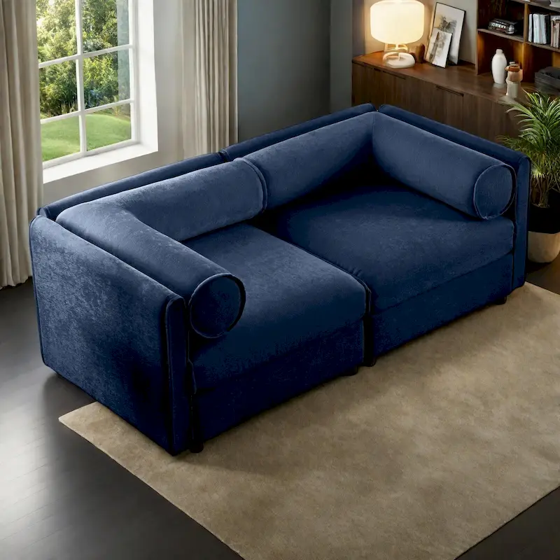 75.5 Chenille Upholstered 2-Seater Modular Sectional Sofa with Storage Seat, DIY Combination
