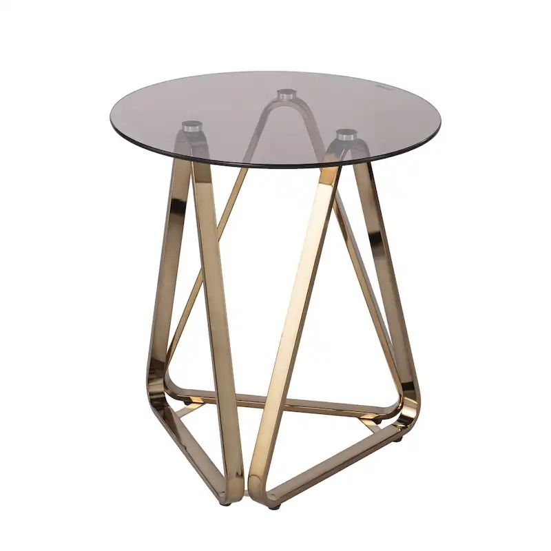 24 Champagne Glass And Iron Round End Table - 22x22x24.25