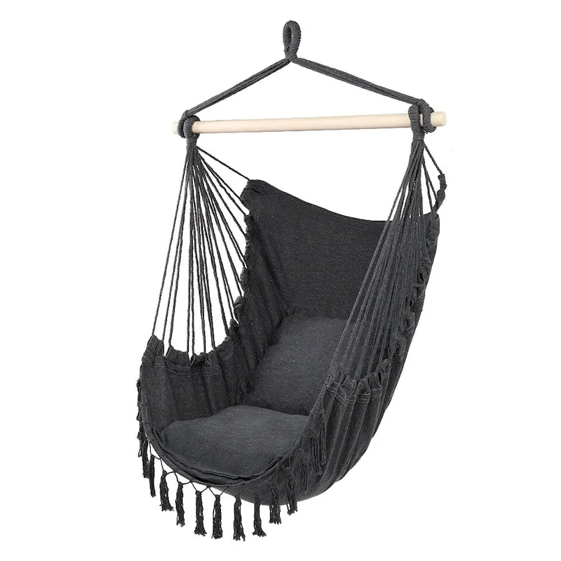 Pillow Tassel Hanging Chair Beige/Dark Grey
