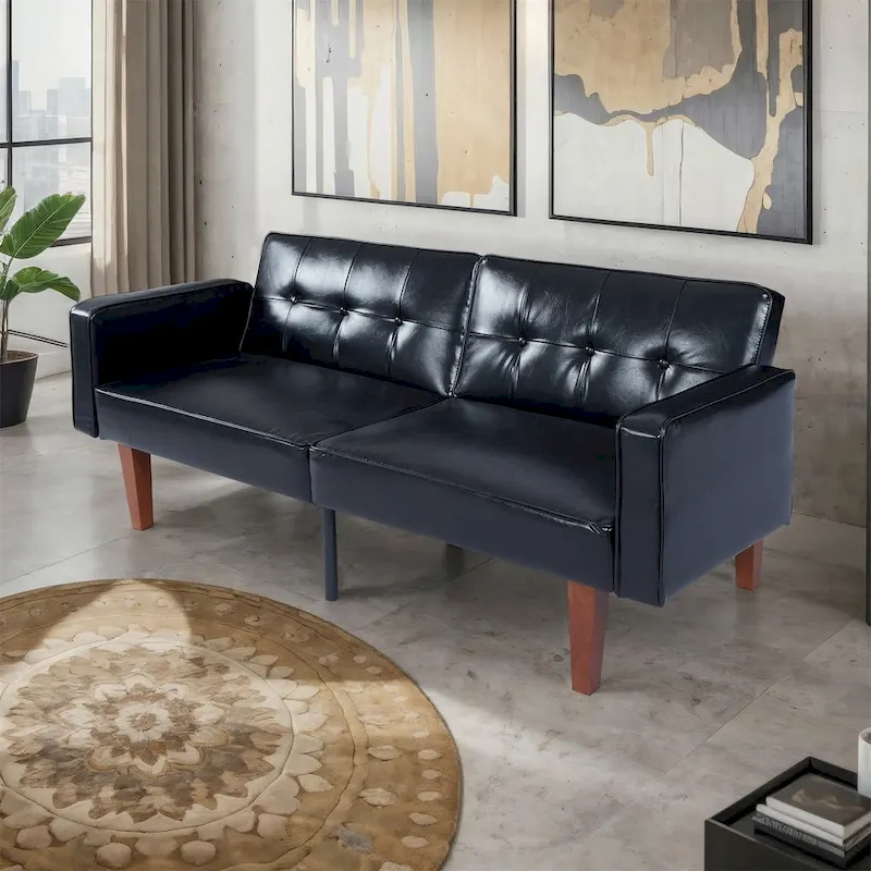 Convertible Sofa Bed Adjustable Fabric Couch Sleeper Modern Recliner Reversible Loveseat Folding Daybed Guest Bed with 2 Pillows