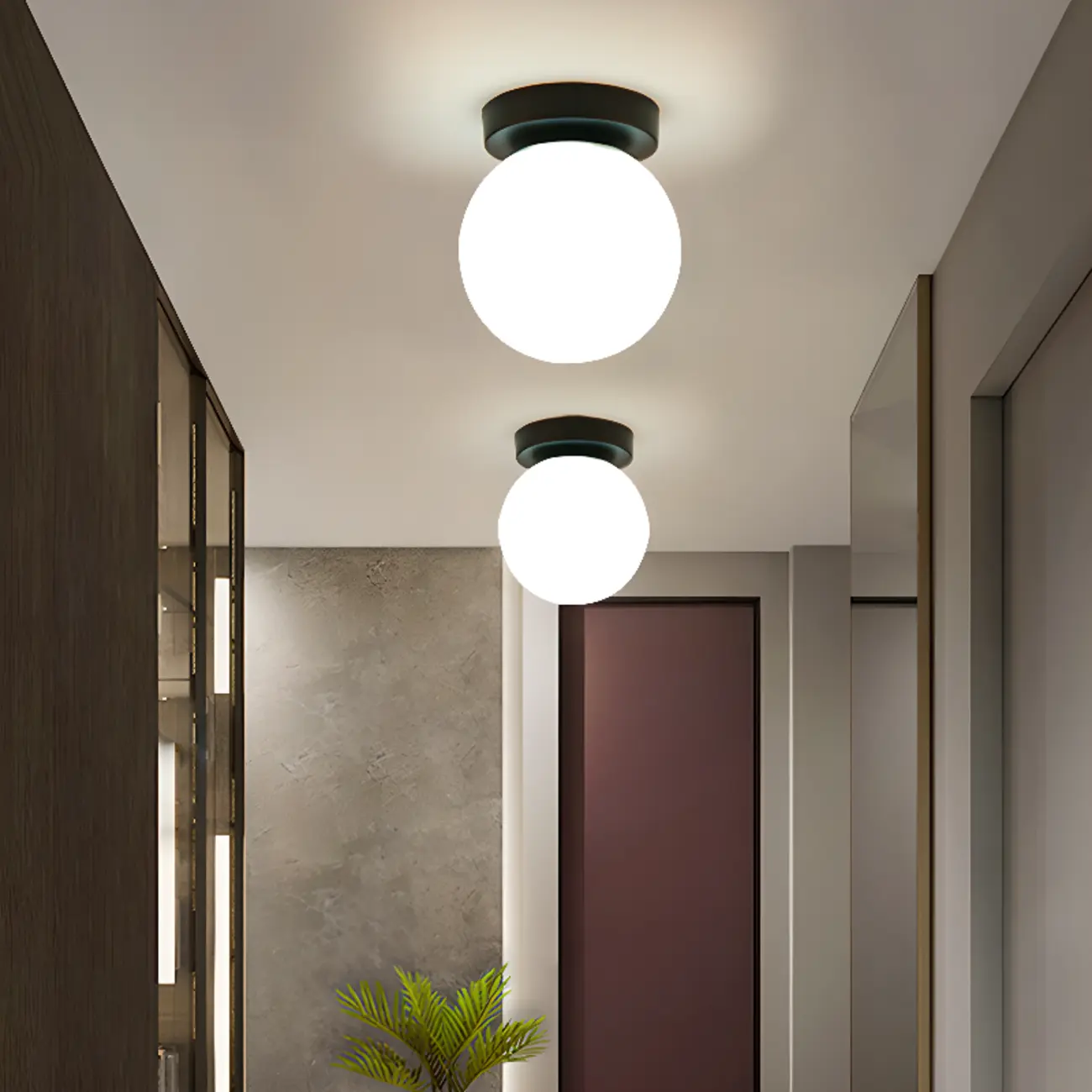 Minimalist Globe Glass Metal Semi Flush Ceiling Light