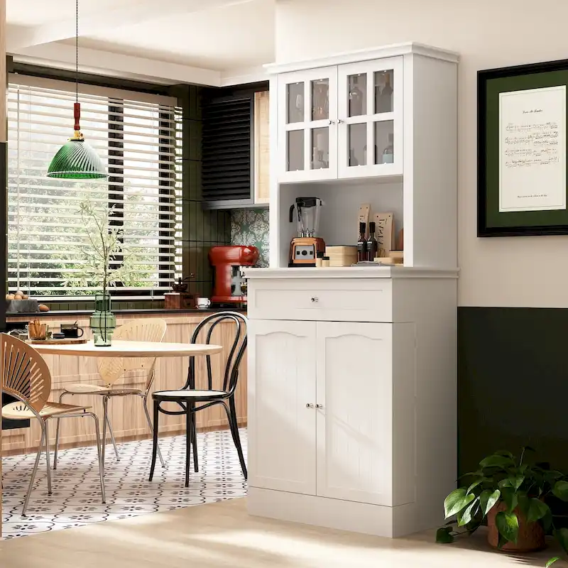 Long Standing Kitchen Cabinet with Large Open Space for Microwave - 30W x 69.3H