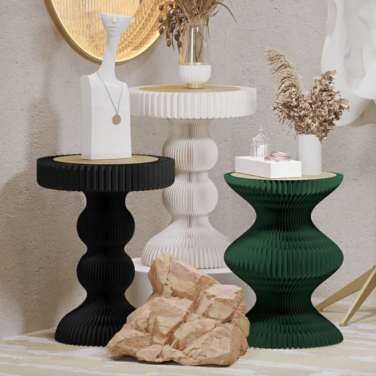 Round Metal Foldable End Table with Pedestal Base