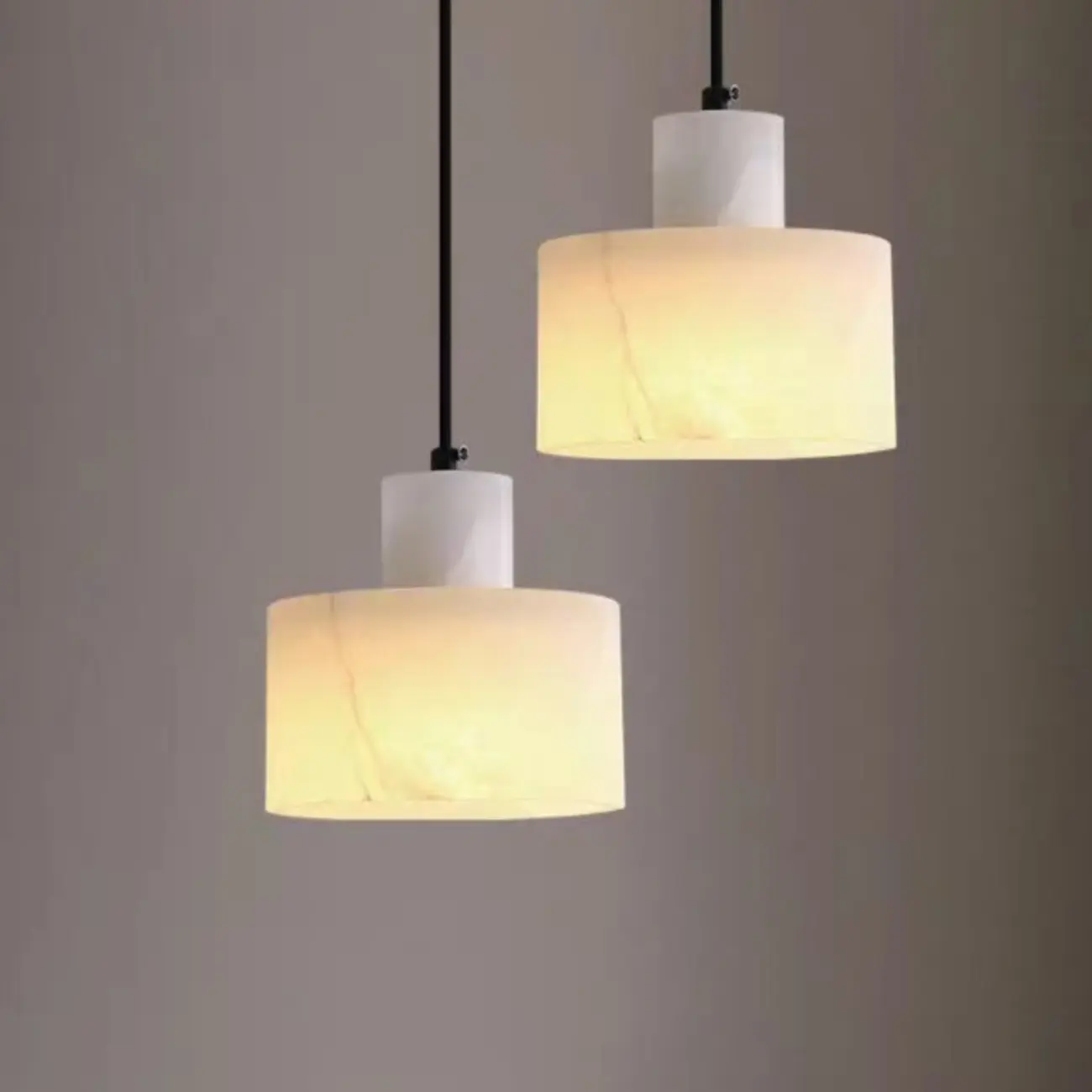 Black Stone Cylinder Hanging Pendant Light Fixture