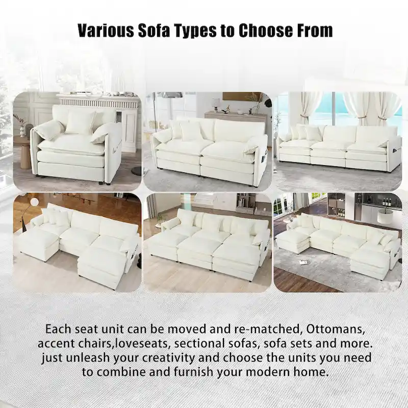 109.45 Chenille Upholstered 3-Seater Sleeper Modular Sectional Sofa with Double-Layer Cushions, DIY Combination