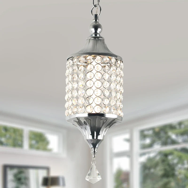CurveCurio 7  Classic Crystal Pendant w Dimmable LED Light, Adjustable Hanging Chain up to 70 inches