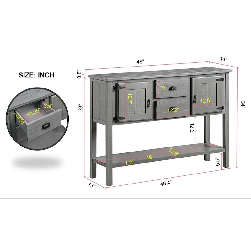 48 Sideboard Console Table with 2 Drawers - N/A