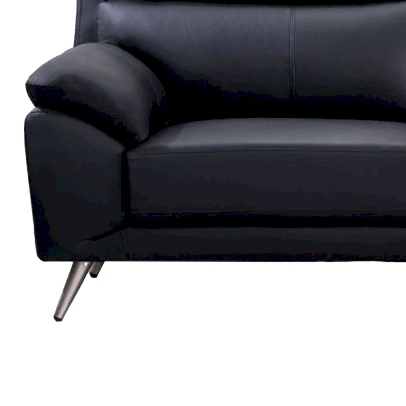 Justin Sofa, Black Top Grain Leather, Foam Cushions, Steel Legs, 80 Inch