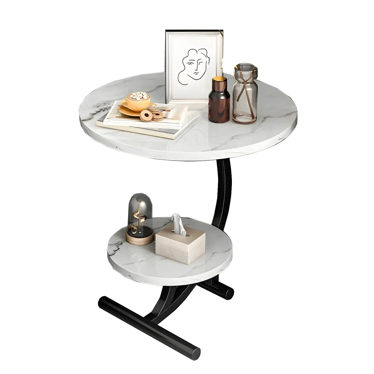 Modern Metal Frame Elegant Round Double Layer Nightstands