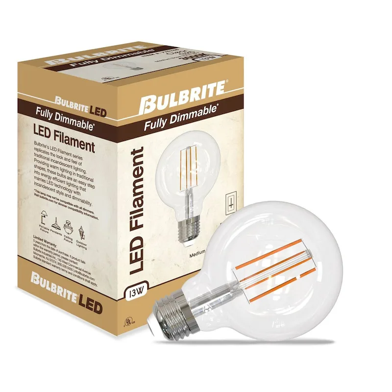 Bulbrite LED Filament Pack of (4) 13 Watt Dimmable G25 Light Bulbs with a Clear Finish and Medium (E26) Base - Soft White Light
