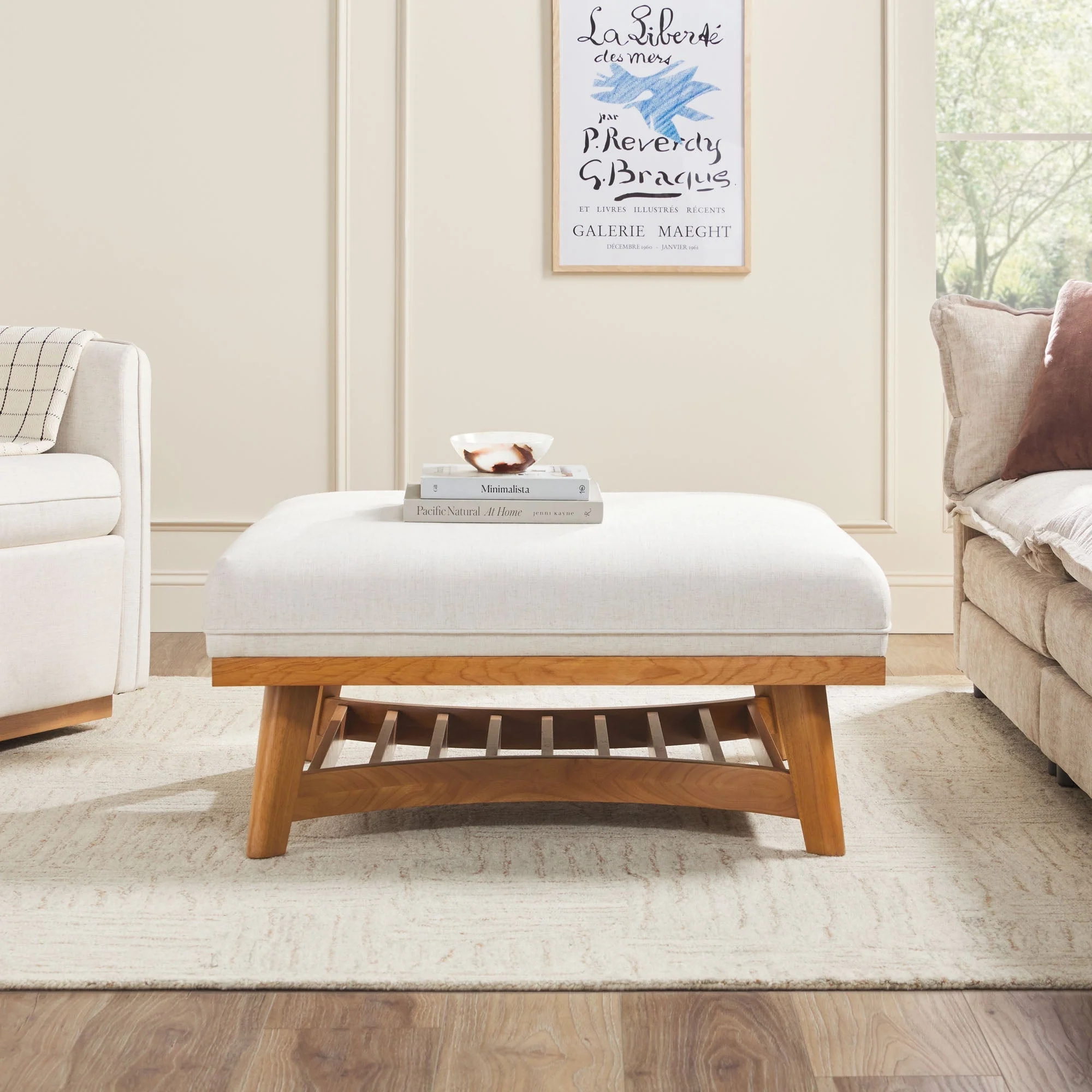 Nash Modern Farmhouse Easy Assembly Linen Large Ottoman
