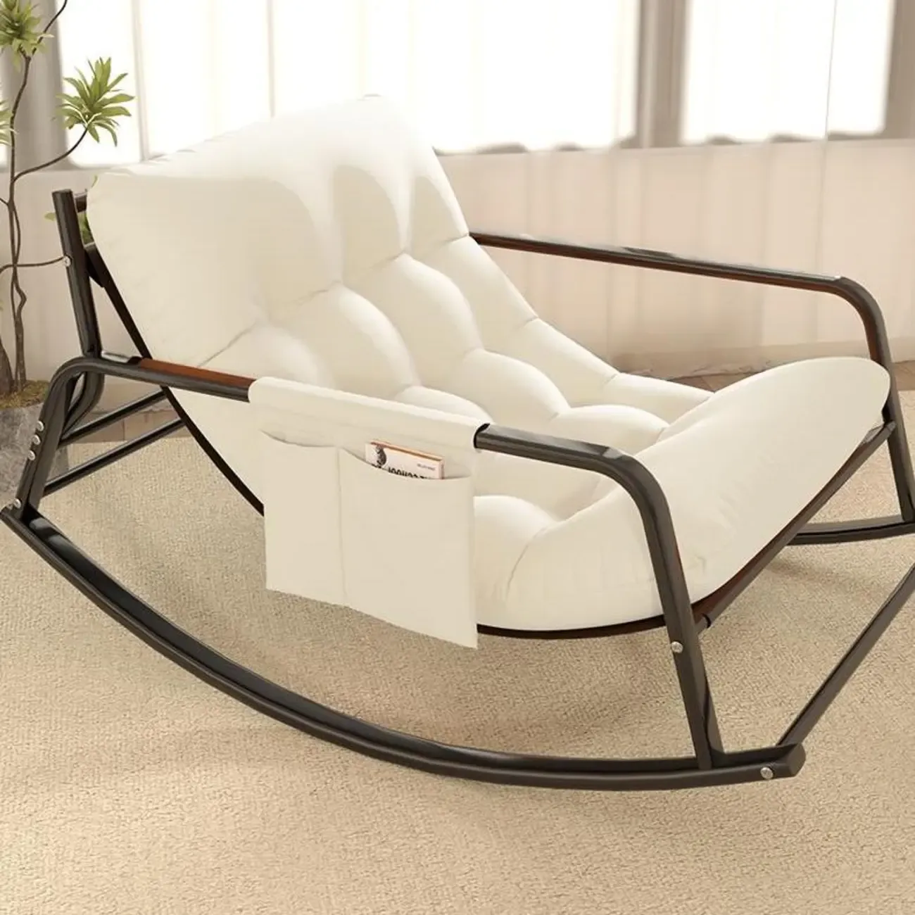 Modern 2 Seat Upholstered Rocking Chair with Track Arms