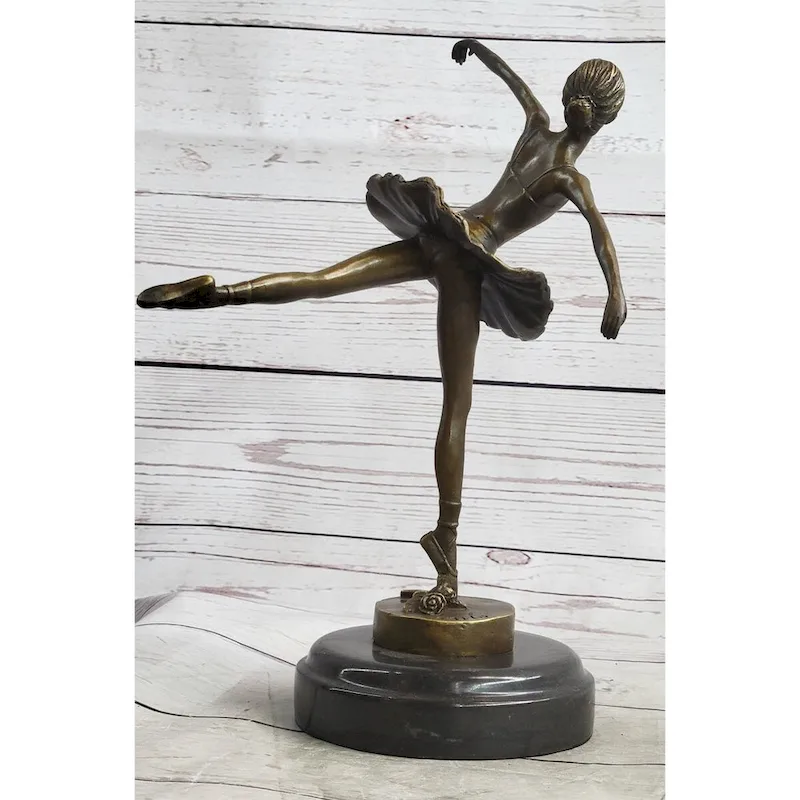 Graceful Ballerina Ballet Dancer Bronze Sculpture Statue Figure On Marble Base