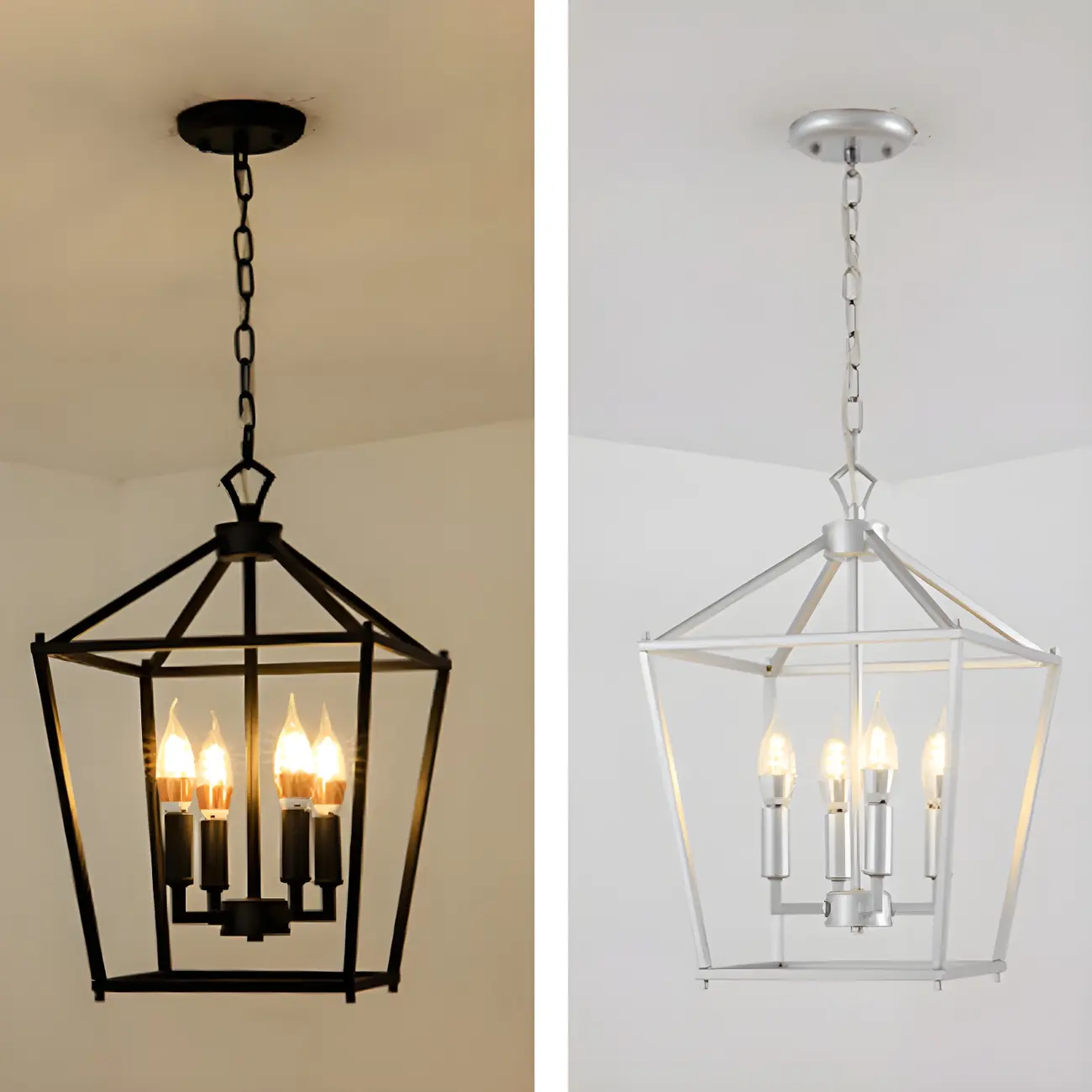 Adjustable Industrial Metal Lantern Caged Candle Chandelier