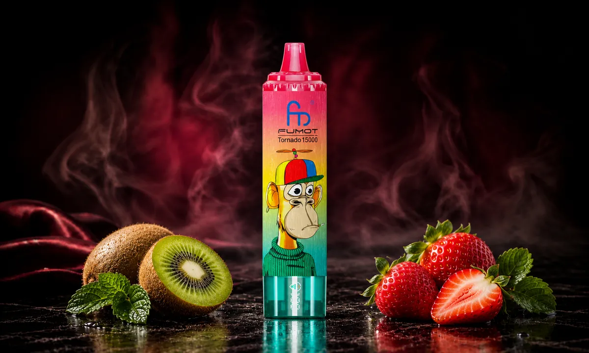 FUMOT Tornado 15000 Strawberry Kiwi – E-Zigarette in einer atmosphärischen Produktszene