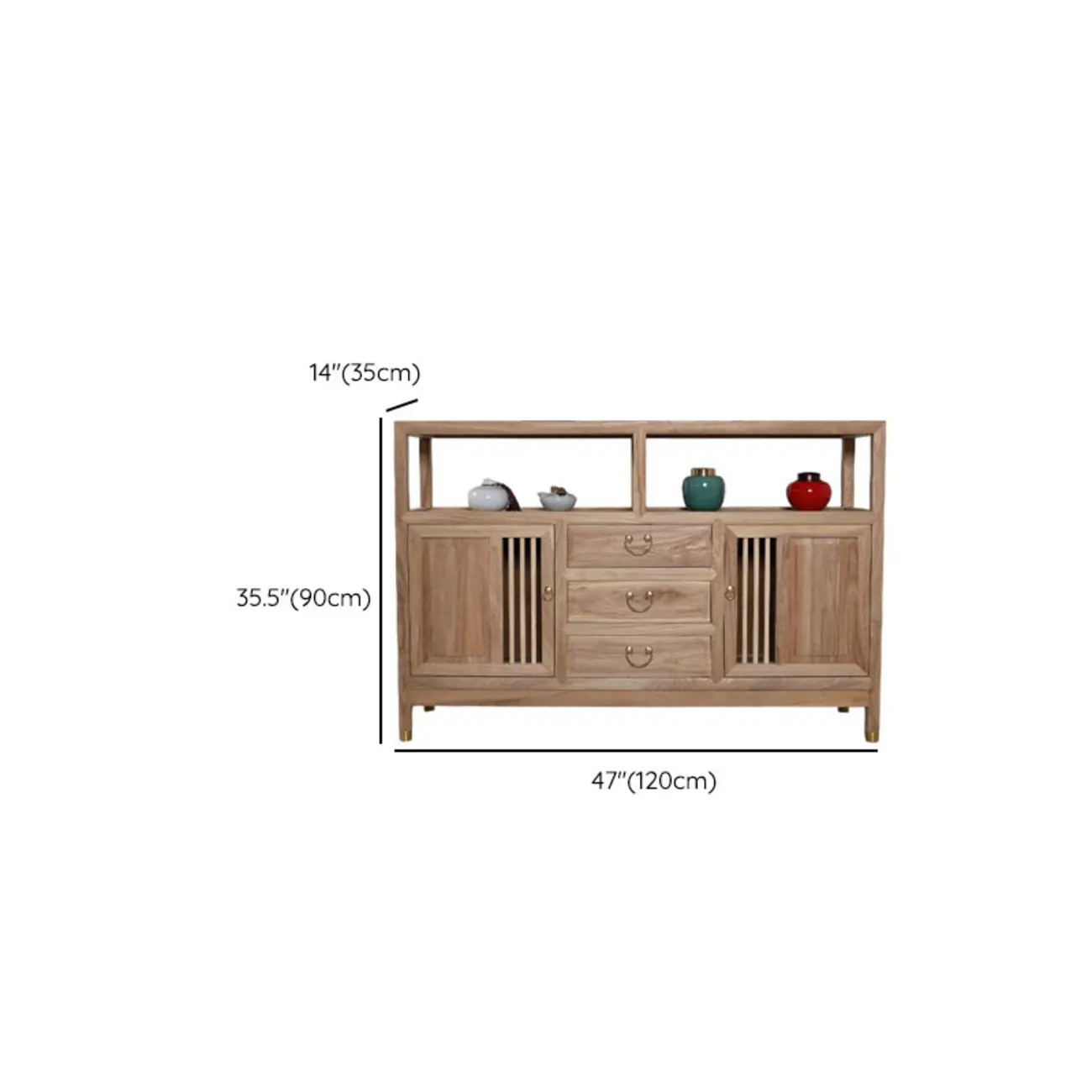 Natural Finish Wood 2-Shelf Sideboard with Drawers