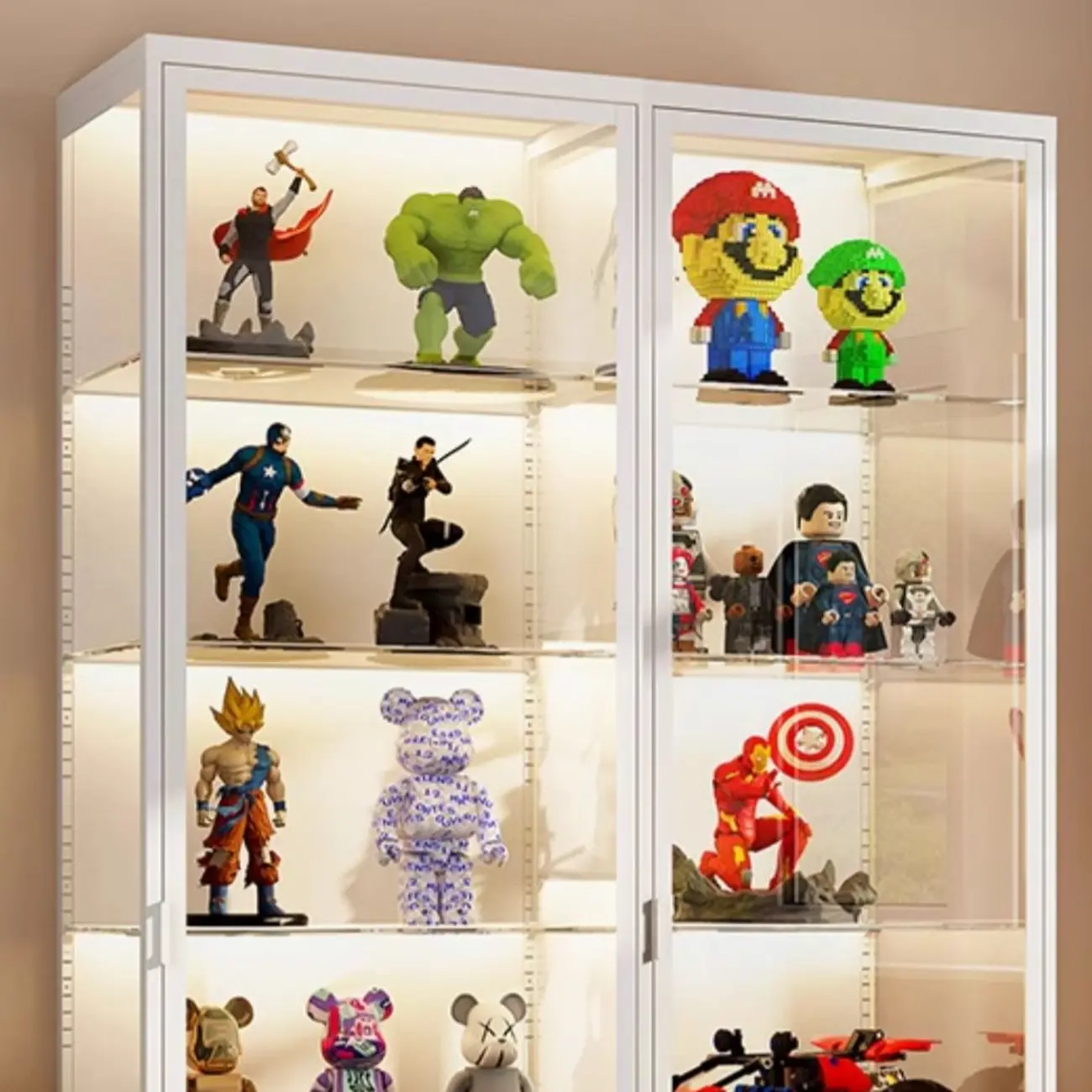 Freestanding Modern Metal Glass LED Lighted Curio Cabinet