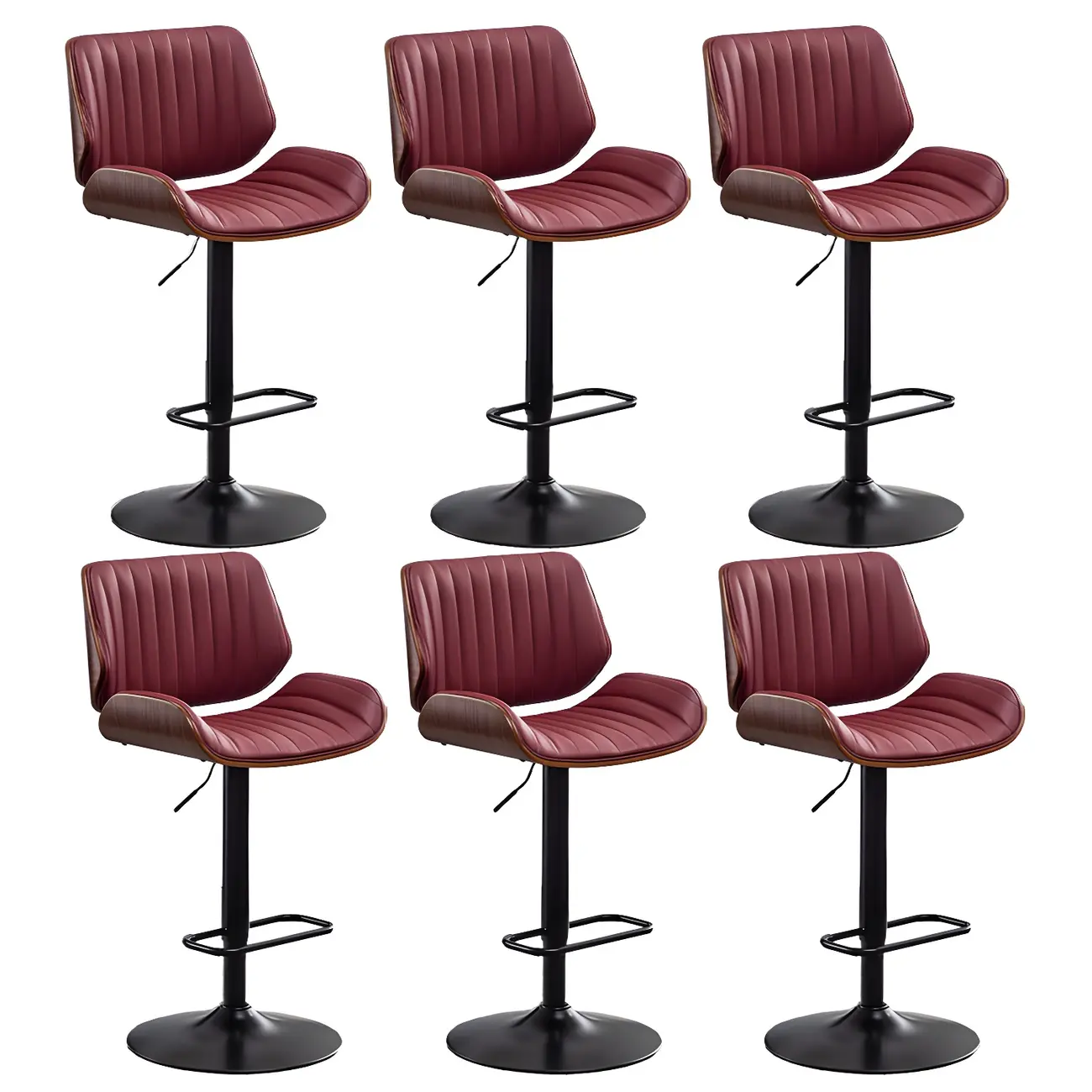 Elegant Wood Leather Red Swivel Adjustable Bar Stool