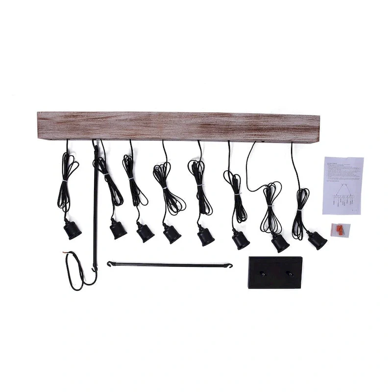 8-light Wooden Rope Kitchen Island Linear Pendant - Black