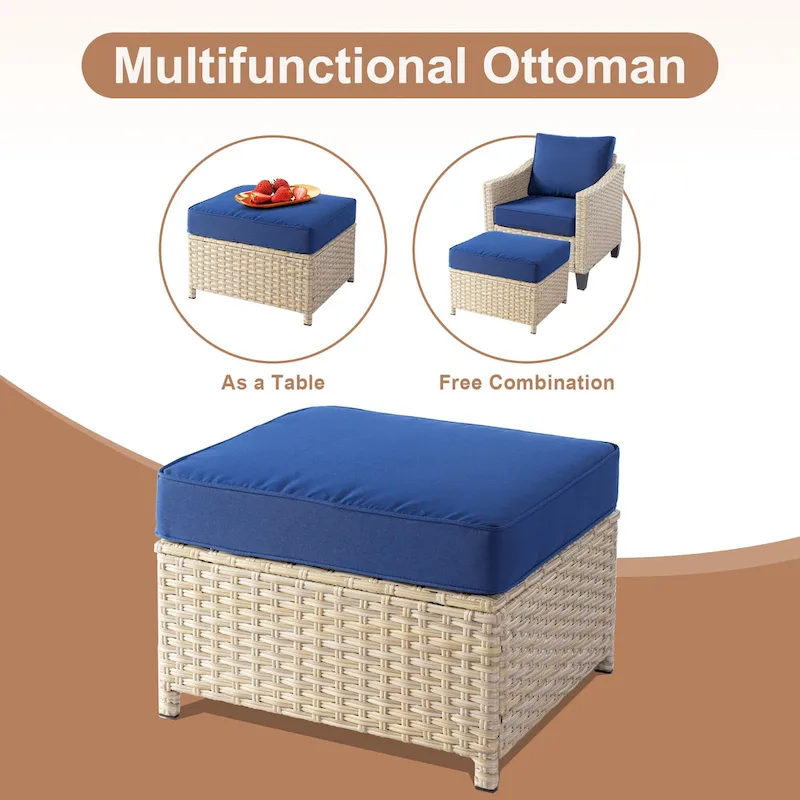 HOOOWOOO 8-piece Patio Wicker Rattan Conversation Set with Multifunctional Fire Pit Table