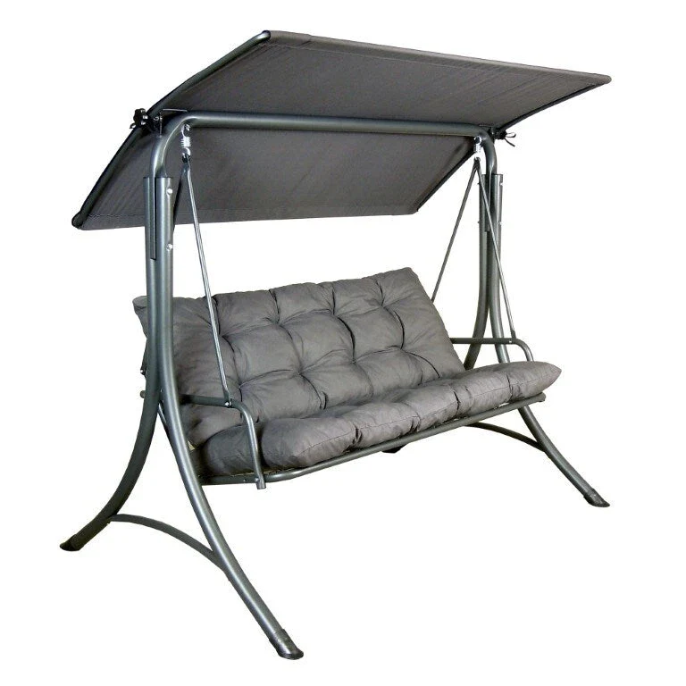 SUNJOY 3 Seat Deluxe Patio Swing Steel Frame, Adjustable Canopy Cushions