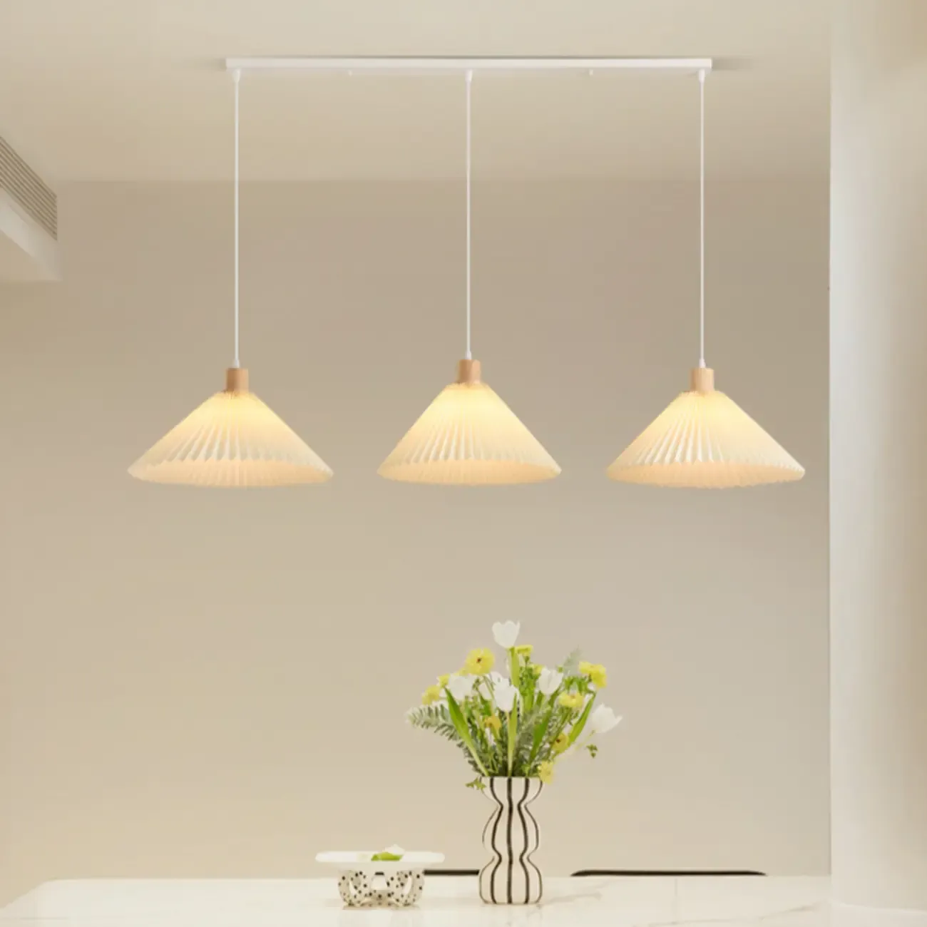 Modern Beige Pleated Fabric Kitchen Pendant Light