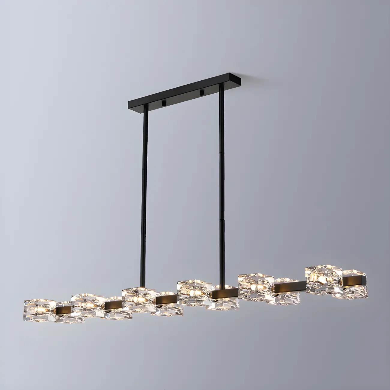 Adjustable Gold/Black Rectangle Crystal Island Chandelier