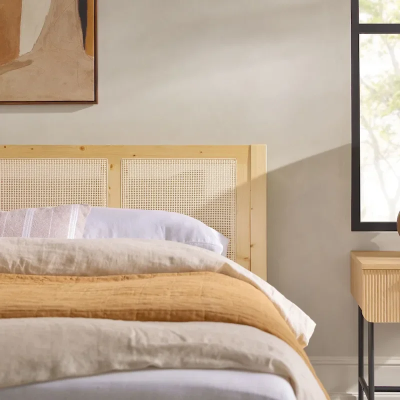 Middlebrook Designs Boho Solid Wood Rattan Headboard King Bedframe