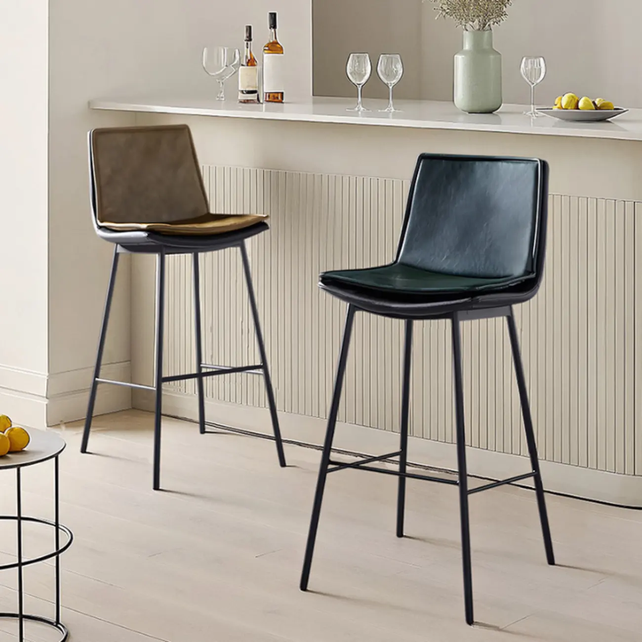 Modern Leather Counter Height Bar Stool with Back