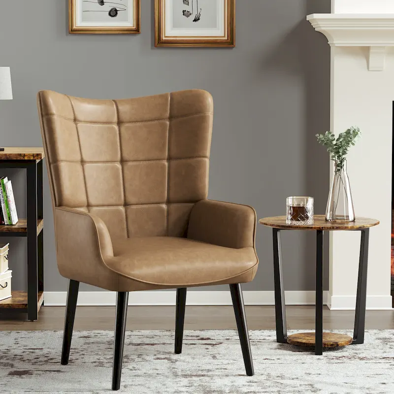 High-back Tufted Accent Chair Set of 2 Cream/ Brown/ Taupe