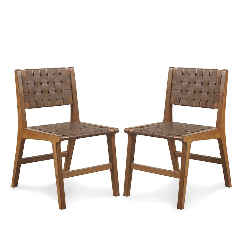 INK+IVY Oslo Faux Leather Woven Dining Chairs Set of 2