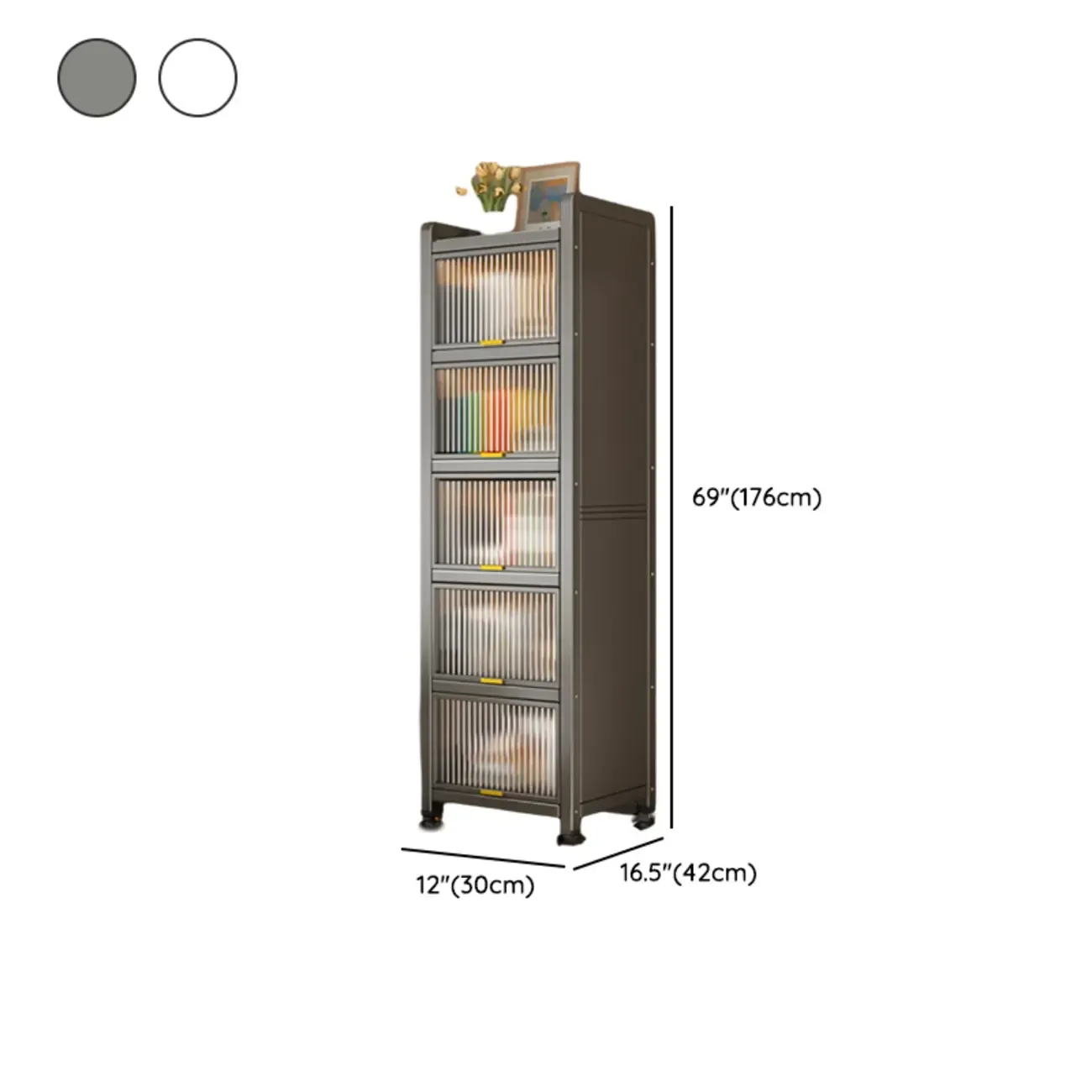 Flip-up Cover Modern Closed Back Metal 5-Shelf Bookcase