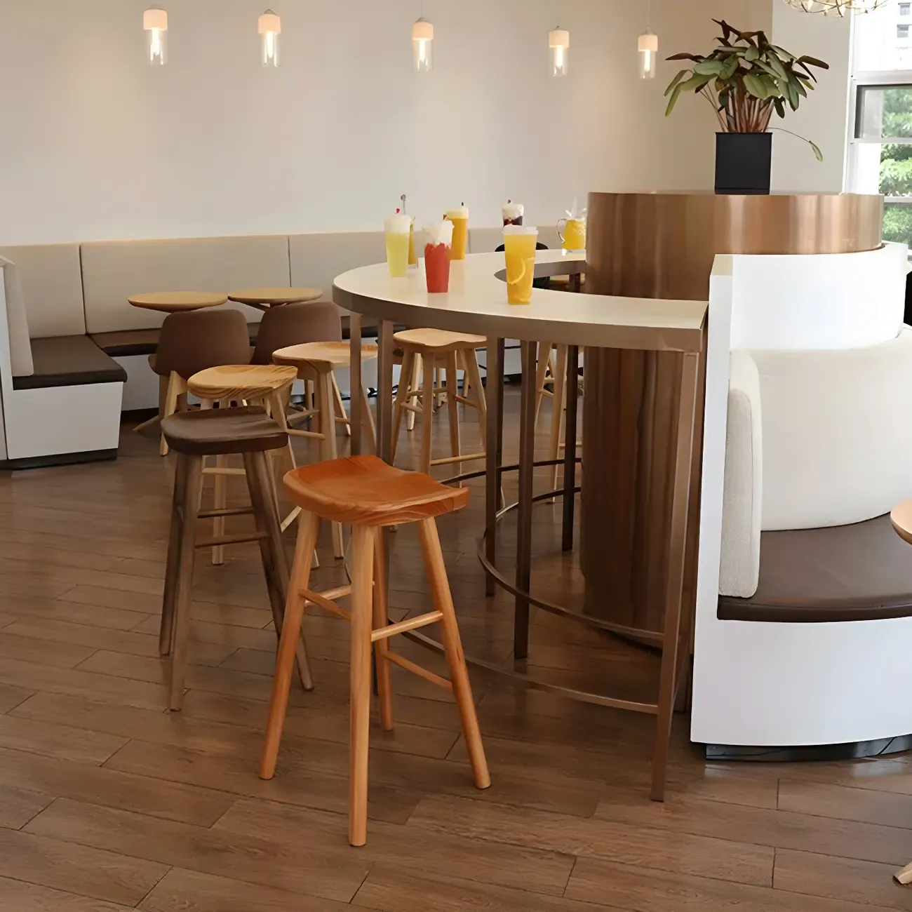 Counter Height Backless Wooden Industrial Bar Stools