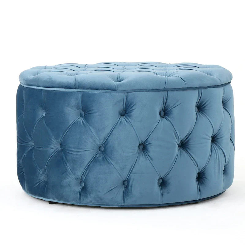 Zelfa Modern Glam Tufted Velvet Round Ottoman by Christopher Knight Home