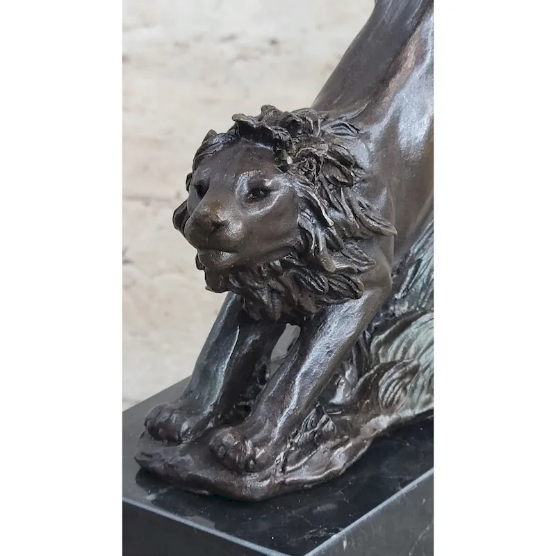 Hot Cast Jumping Imitative Lion By Barye French Animal Artist Bronze Sculpture Figurine Nr