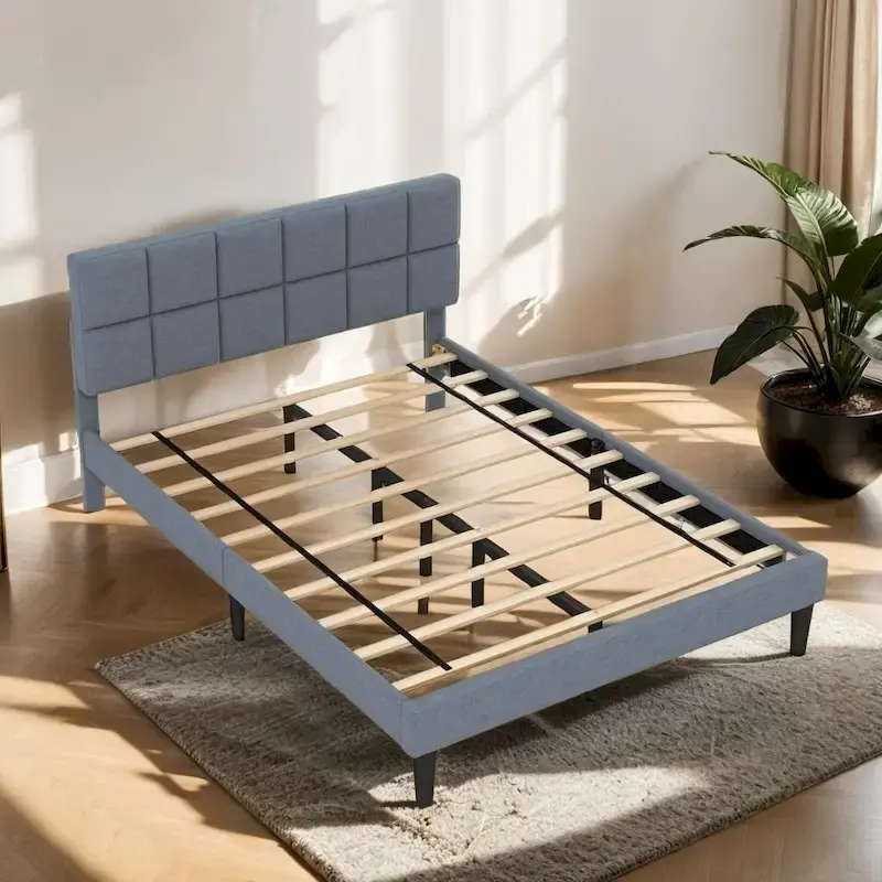 Wood Rustic Style Platform Bed with Headboard